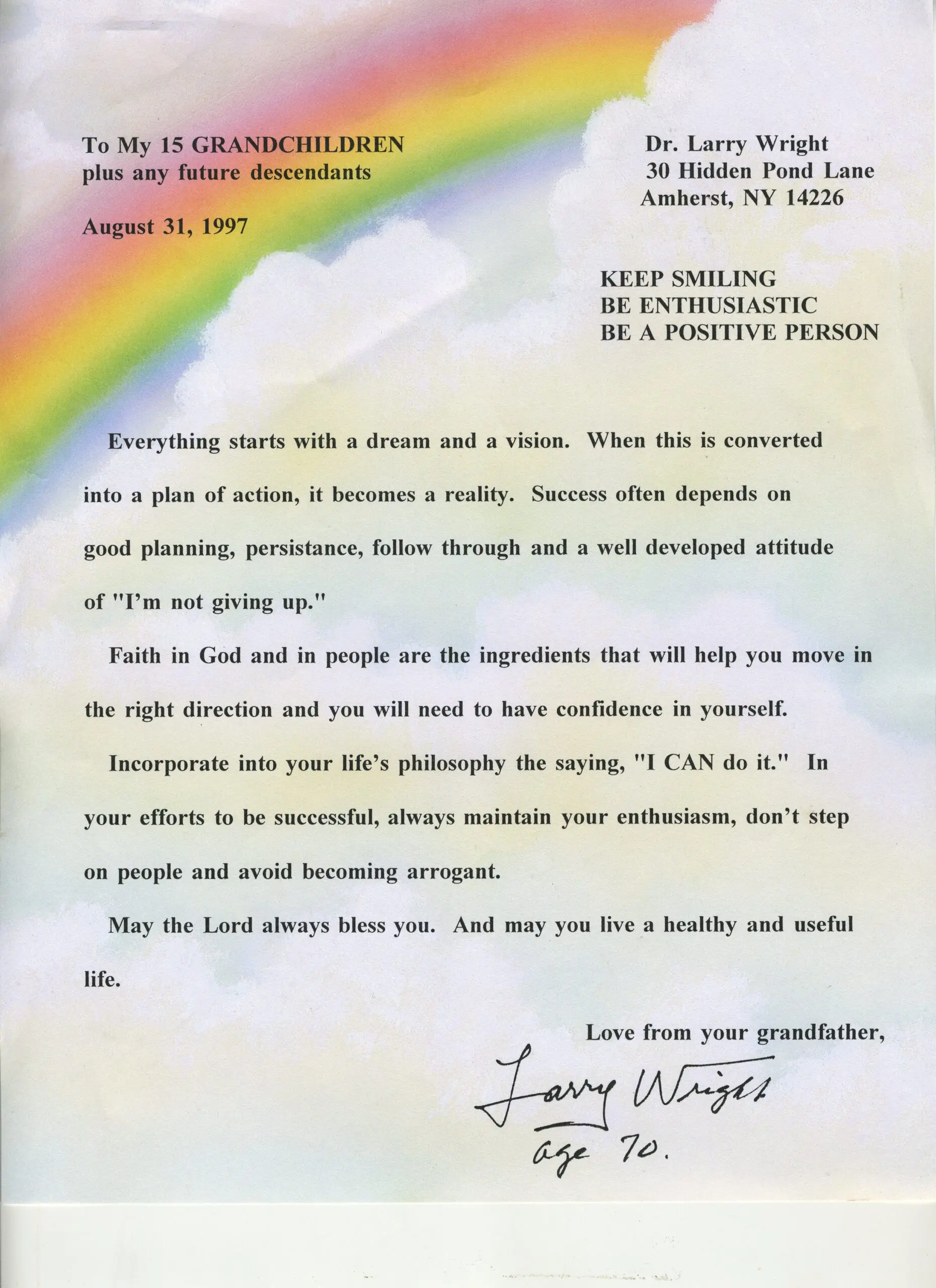Dr Larry Wright letter to Grandchildren